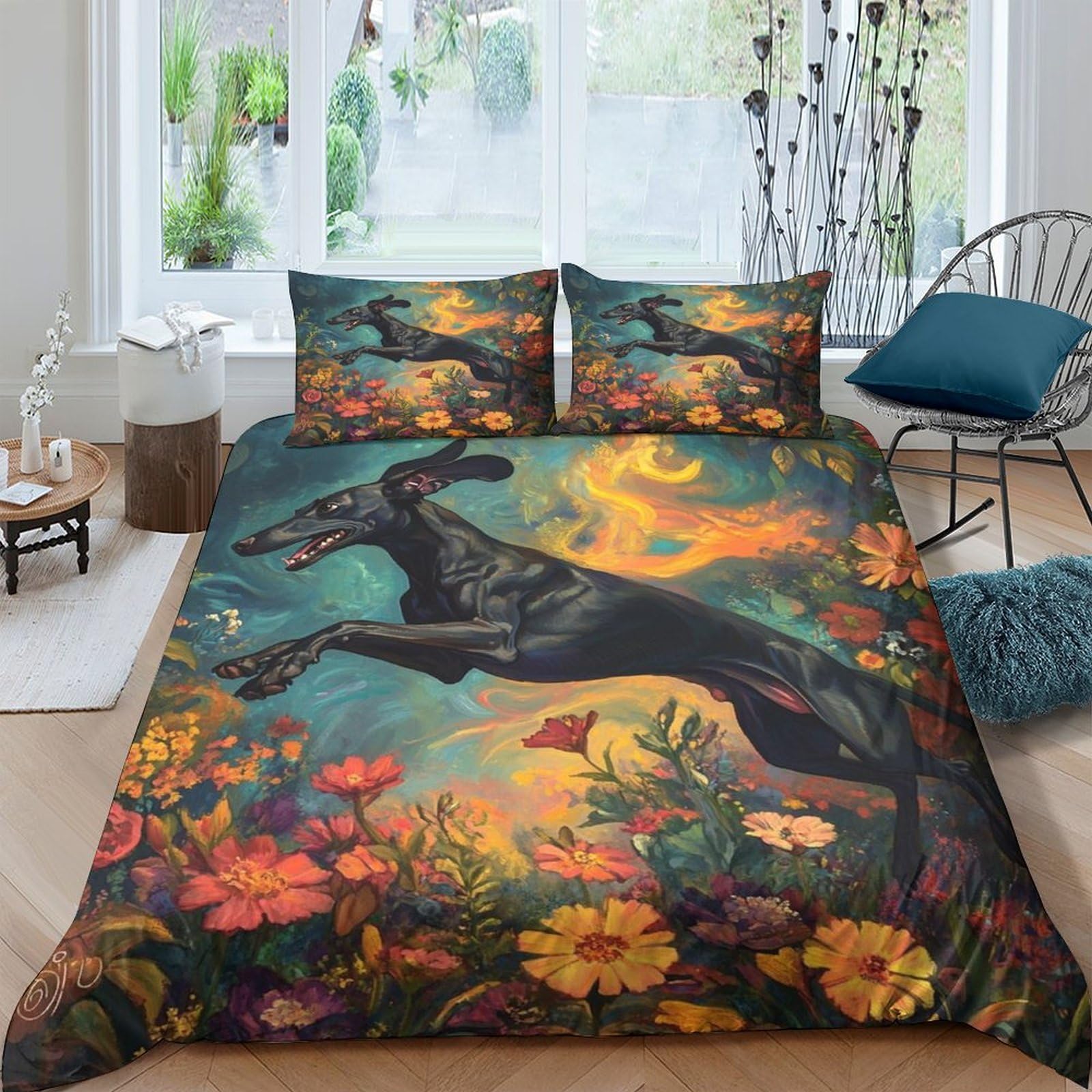 Ctjqhvkz Style-10 3D Printed Black Dinosaur Fitted Sheet Microfiber Orange Floral Mattress Cover For Bedroom Decor Protection Single（135X200cm）