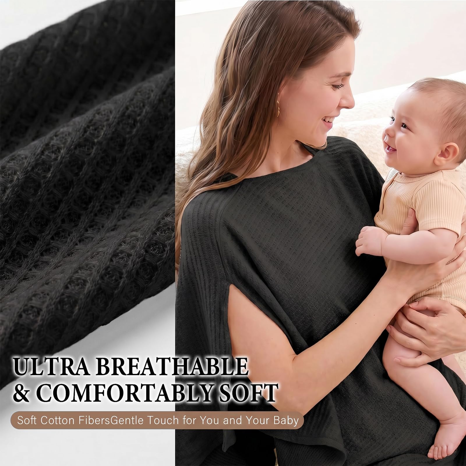 Stilltuch für unterwegs, Stillschal Still Tuch Atmungsaktiv Breastfeeding Nursing Cover, 360° Sichtschutz Stillschal für unterwegs Decke (Schwarz)