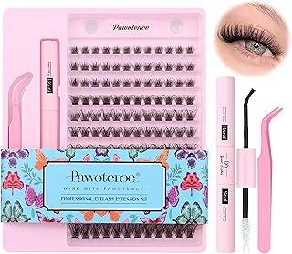 Eyelash Extension Kit Lash Clusters 144pcs DIY Lash Extension Kit 8-16mm D Curl Individual Lashes Wispy Eyelash Clusters Extension Kit with Lash Bond and Seal and Lash Applicator Tool for Self Application at Home (M05-D-8-16-KIT)