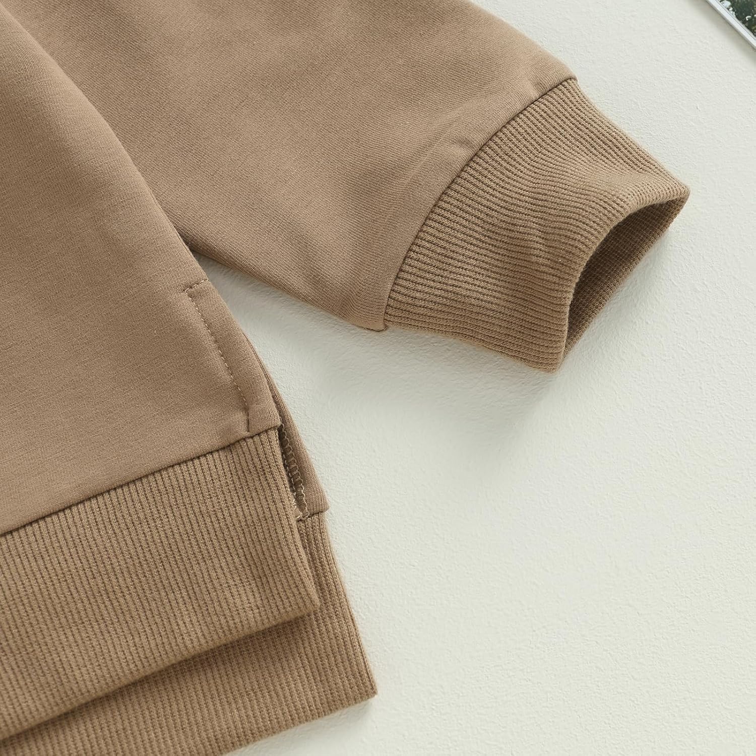 Toddler Baby Boy Girl Fall Winter Outfit Basic Solid Color Crewneck Long Sleeve Sweatshirt Top Jogger Pants Set - Image 6