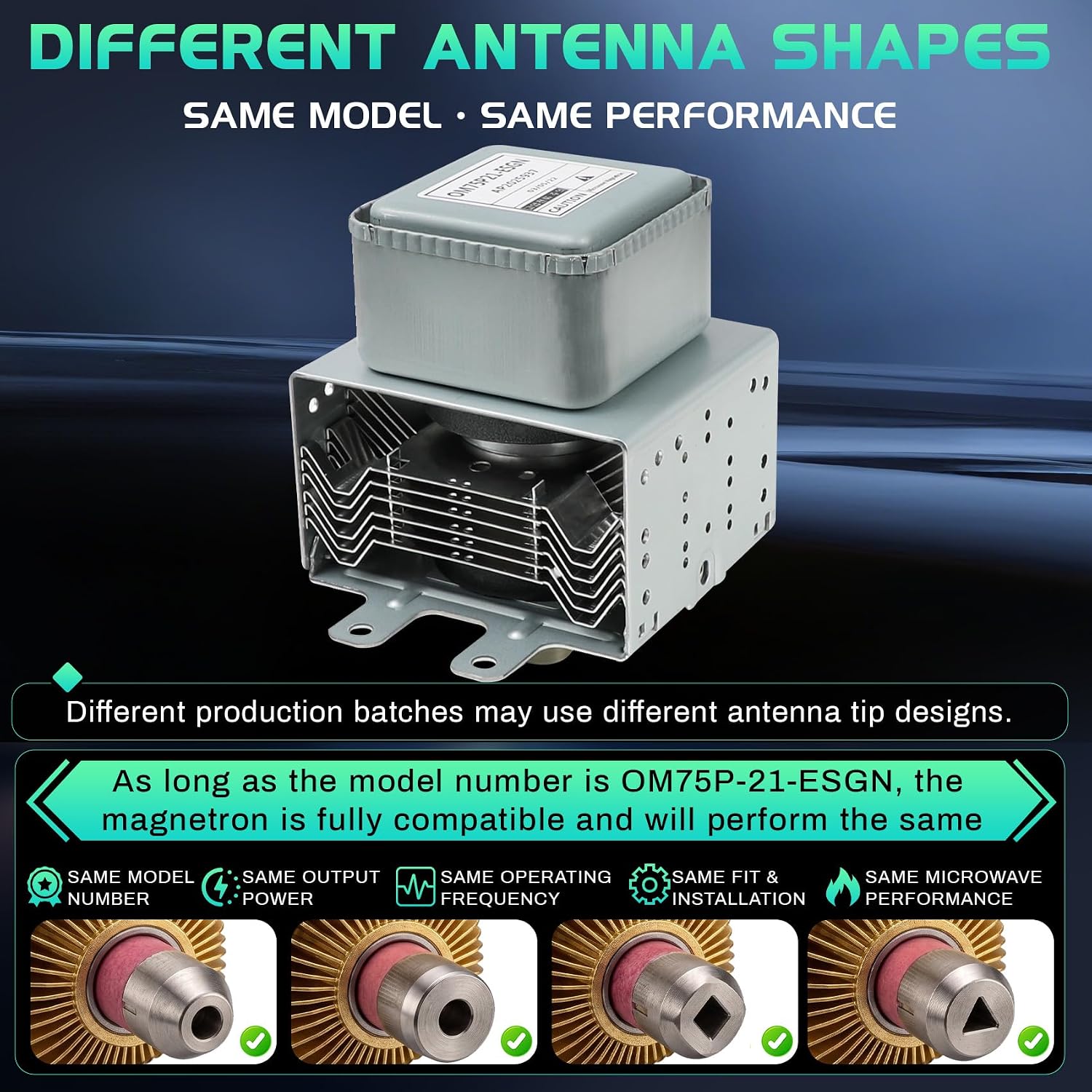 OM75P-21-ESGN Microwave Magnetron Compatible with Samsung Microwave ME SMH Series, 2450MHz Microwave Magnetron, Replaces Parts AP4502427,PS4251316, Fix Microwave Not Heating, No Heat Problems