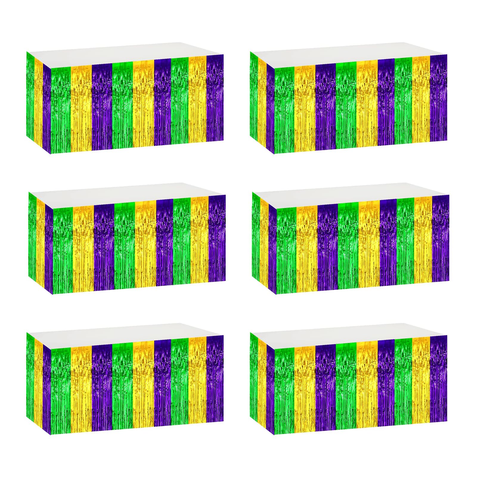 LabZhang 6 Pack 29.5x108 Inch Mardi Gras Metallic Fringe Table Skirts, Mardi Gras Party Table Skirts for Party Decoration(Gold Green Purple)