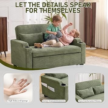 Karl home 2 Seater Sofa Bed, Convertible Pull Out Sleeper Couch (Green)
