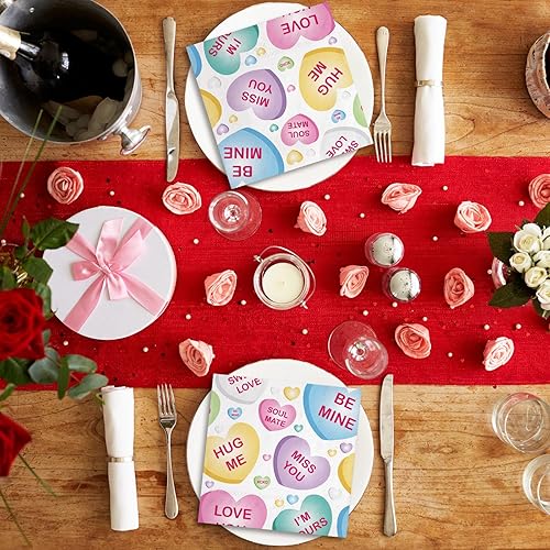 Miniatura 6 de Whaline 80 servilletas de papel para el día de San Valentín, conversación, corazón, desechables, servilletas de cóctel coloridas para vacaciones,