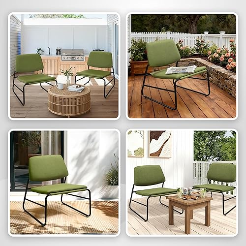 Miniatura 5 de DAICO Silla decorativa moderna, cómodas sillas de sala tapizadas sin brazos, de lino verde, sillas laterales de mediados de siglo con patas de metal