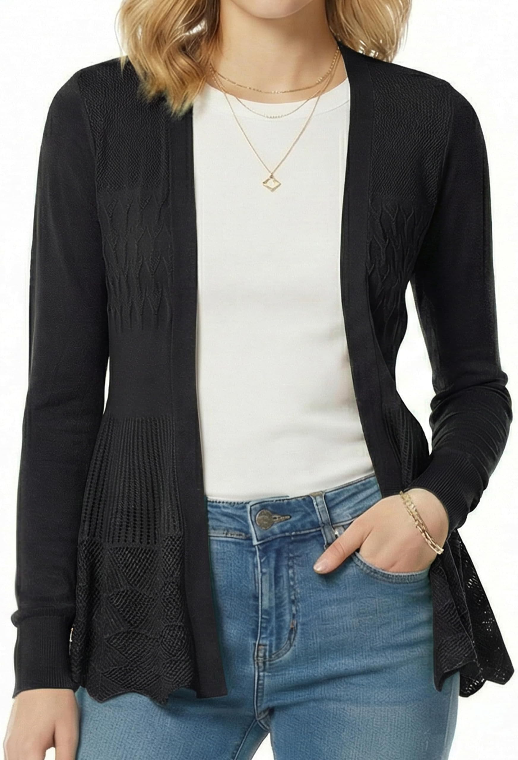 Women's Lightweight Soft Knit Open Front Cardigan Sweater Long Sleeve for Casual Layering