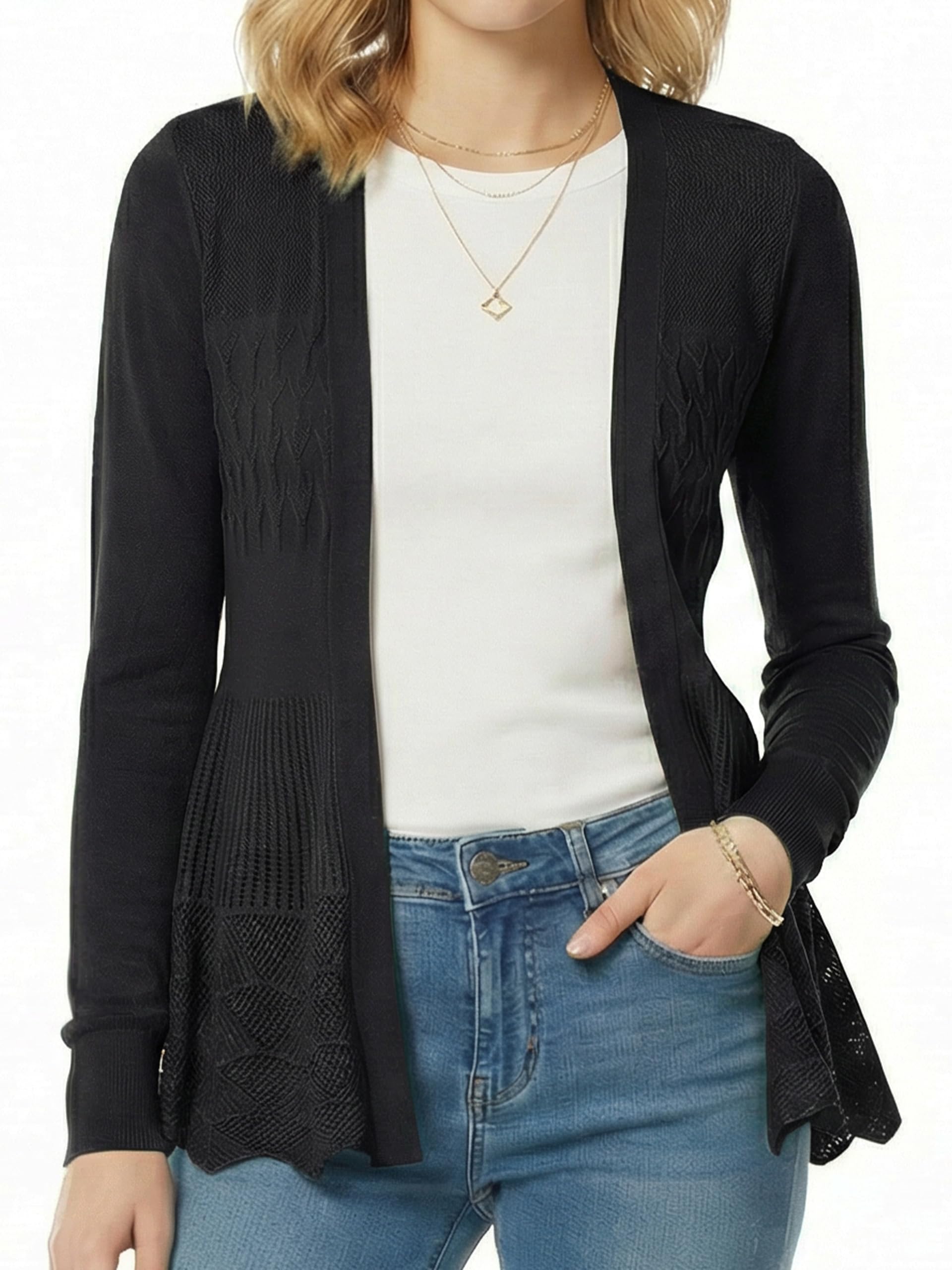 Women's Lightweight Soft Knit Open Front Cardigan Sweater Long Sleeve for Casual Layering