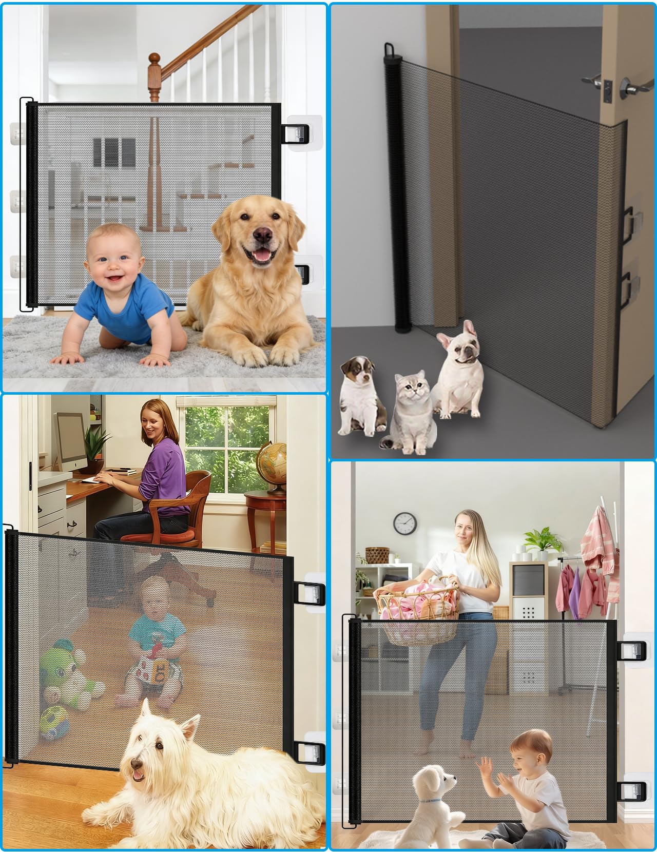 Barrière de Sécurité Rétractable Escalier pour Bébés Enfant et Chiens 0-150cm de Large, 78cm de Haut Barriere Escalier Enroulable pour Les Escaliers/Portes/Couloirs（Noir）