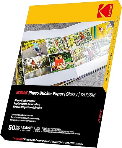 KODAK Papel adhesivo fotográfico brillante, 8.5 x 11 pulgadas, 50 unidades, 4.23 ozm