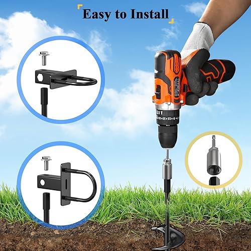 Miniatura 6 de Feeloco Anclaje de suelo, estacas de cama elástica de anclaje de suelo resistentes, tornillos de tierra en espiral de metal, kit de anclaje para