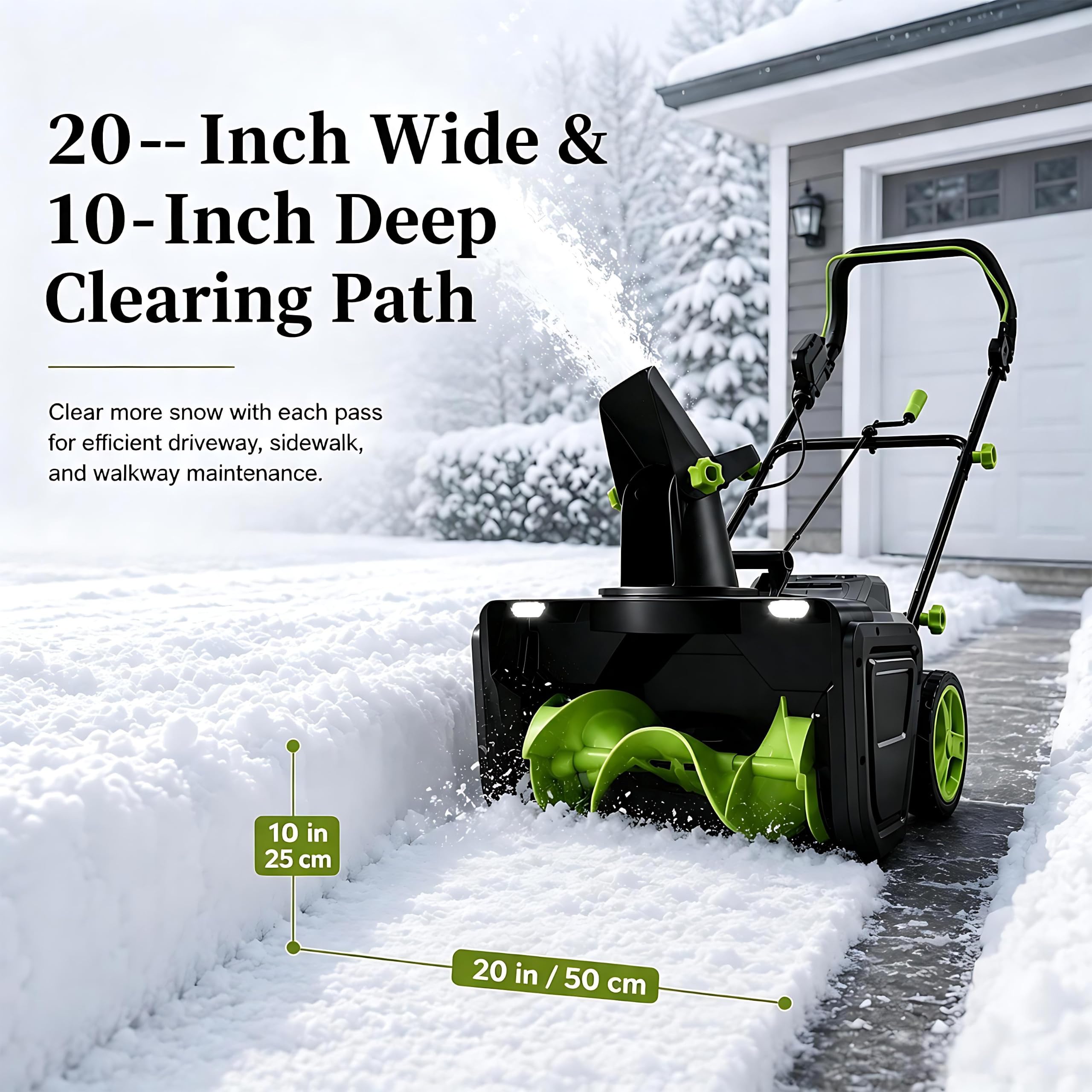 Electric Snow Blower Cordless, 1900 rpm, for Driveway Clearing | 20 Inch Brushless Snow Blower, 3500 W Brushless Motor, Snow removal depth 25cm/10in, Clear Snow from Driveways and Sidewalks