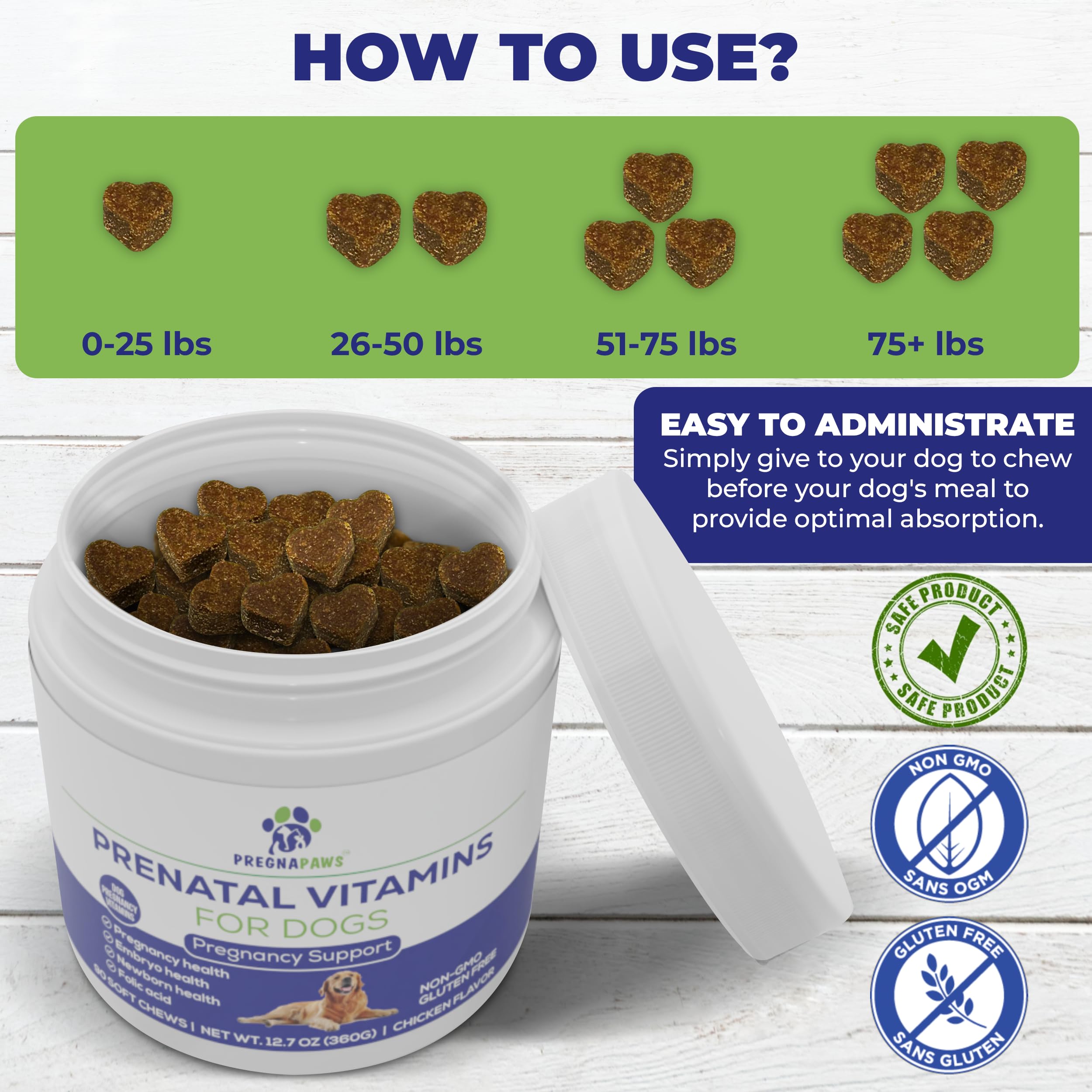Complément Grossesse pour Chiens – Vitamines Prénatales Naturelles pour Mamans et Chiots en Bonne Santé – Acide Folique, Fer, Calcium – 90 Comprimés à Croquer au Goût Poulet