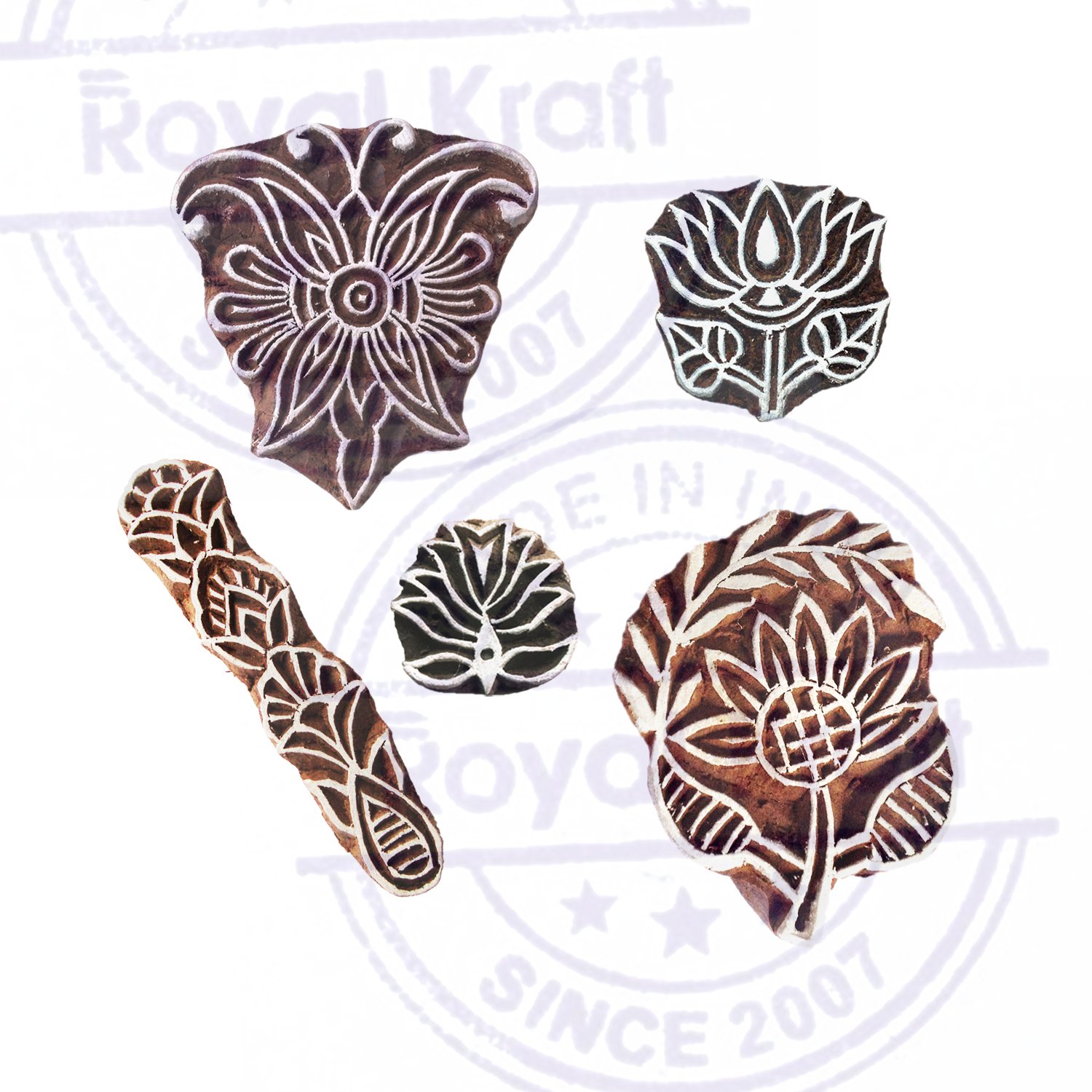 Royal Kraft Timbri In Legno Intagliati A Mano: Set Da 5 Con Motivi Animali Per Stampa Su Tessuto, Carta E Argilla - 3