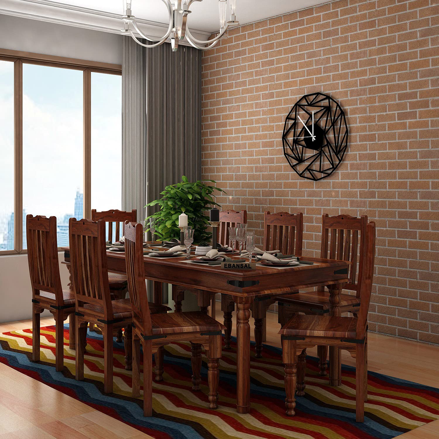 Solid Wood Dining Table 8 Seater | Eight Seater Dinning Table with 8 Chairs for Home & Restaurant | Dining Room Set | Sheesham Wood, Honey Finish