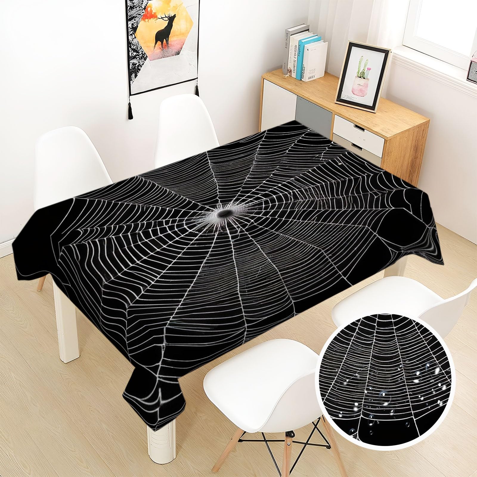 Nappe Toile D'Araignée Noire 140x180 Rectangulaire Anti-Taches Lavable