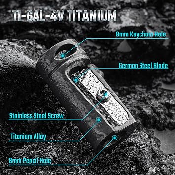 KeyUnity KT00 Titanium Alloy Handheld Pencil Sharpener, German Steel Blade, Single Hole Manual Pencil Sharpener for Colored Pencils, Crayons, and More, Ideal for School Office Outdoor (Stonewashed)