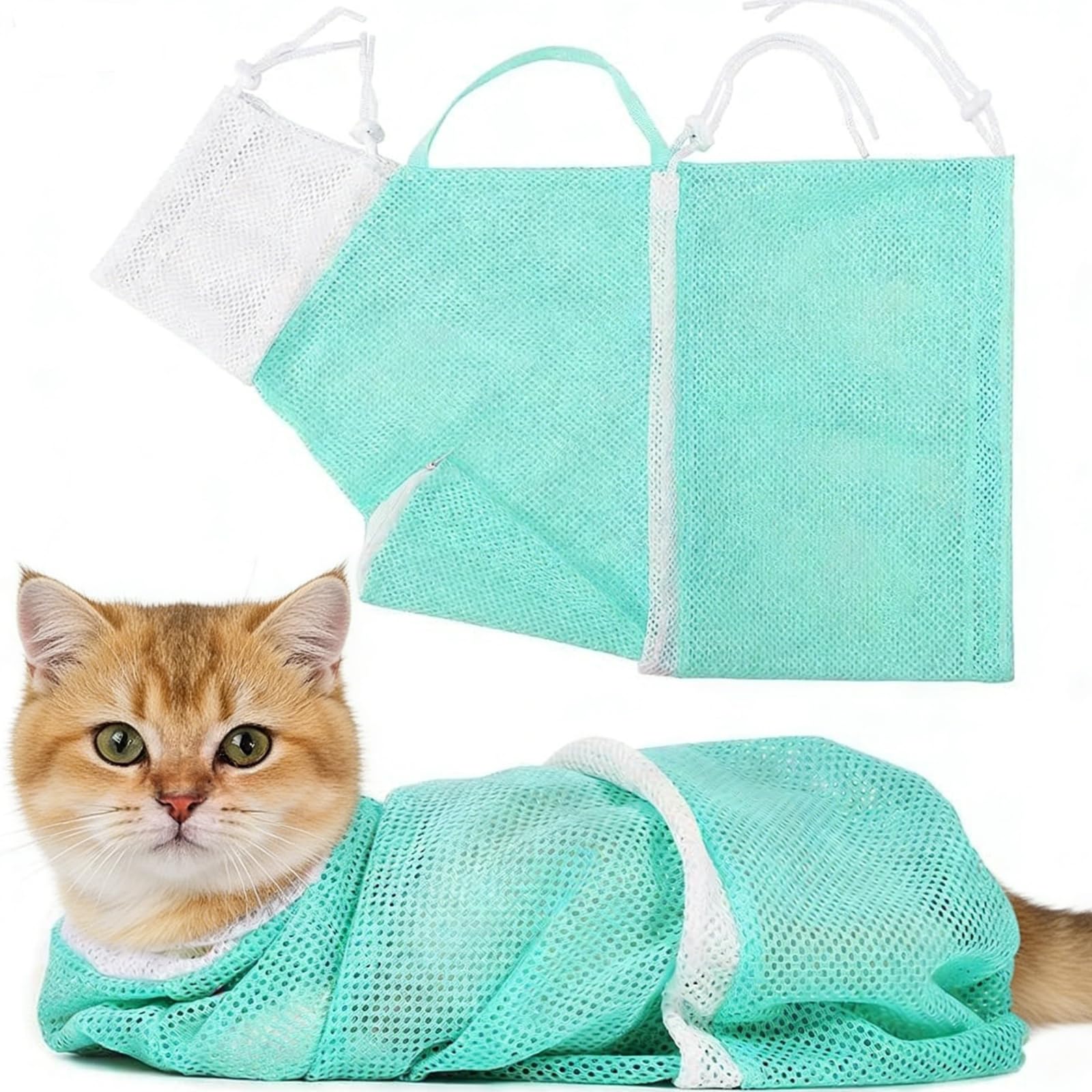 YISAIKR Adjustable Cat Bathing Bag, Breathable Mesh Anti-Bite Anti-Scratch Pet Grooming Shower Bag for Cat Puppy Dog Bathing & Nail Trimming