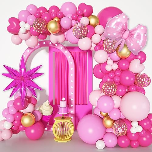 Kit de arco de guirnalda de globos de color rosa princesa, globos de arco de confeti rosa intenso para niñas y mujeres, nupcial baby shower,