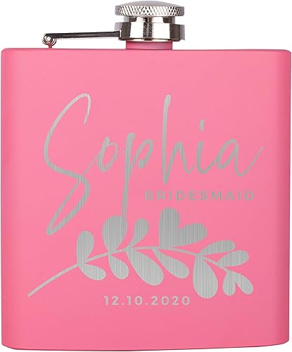 Miniatura 8 de Be Burgundy Juego de 6 regalos personalizados para fiesta nupcial, frasco de cadera de acero inoxidable de 6 onzas, rosa, perfecto para recuerdos de