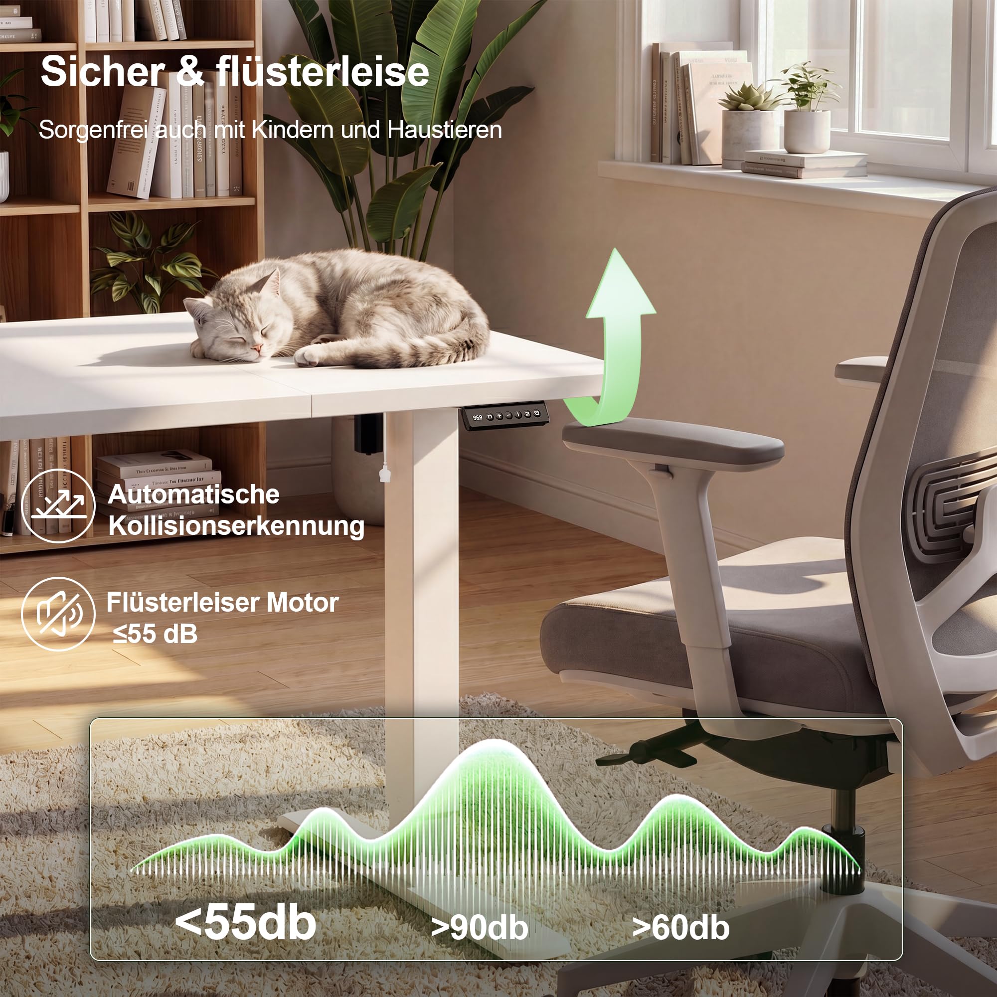 JUMMICO 160x70cm Höhenverstellbarer Schreibtisch, USB-Anschluss, 2 Höhen Memory-Funktion, Anti-Kollisions, Erinnerungsfunktion