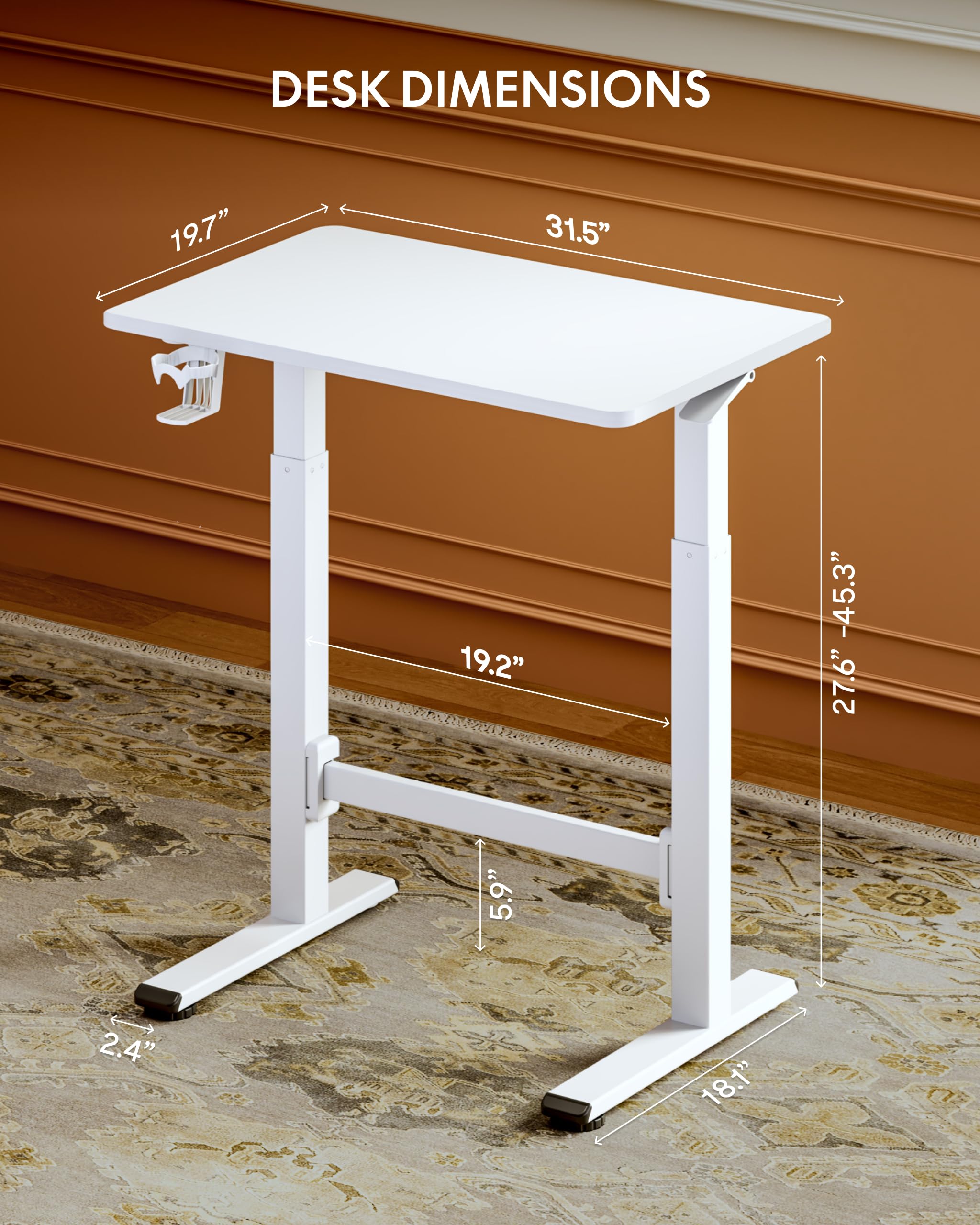 FLEXISPOT H7 Plus Gas Spring Adjustable Standing Desk Mobile Rolling Sit-Stand Table with Wheels Cordless Stand Up Desk — view 2