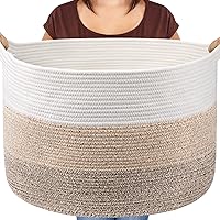 Vista 15 de Maliton - Cesta de manta extra grande, canasta de cuerda de algodón para juguetes, cesta de lavandería tejida con asas, almacenamiento decorativo