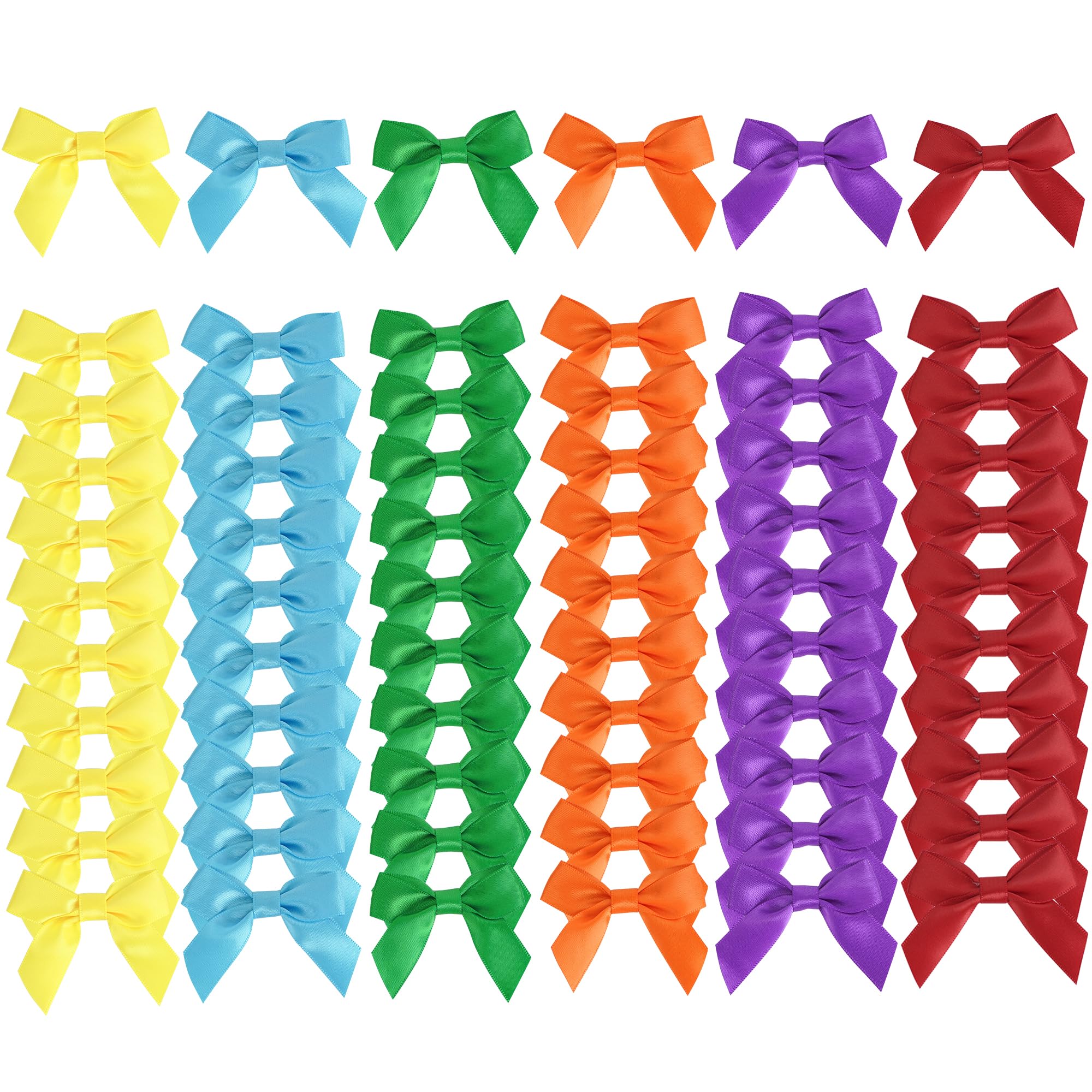 AIMUDI Rainbow Satin Ribbon Bows 2" Self Adhesive Satin Bows for Gift Wrapping Premade Satin Bows with Double-Sided Tape for Making Crafts Baby Shower