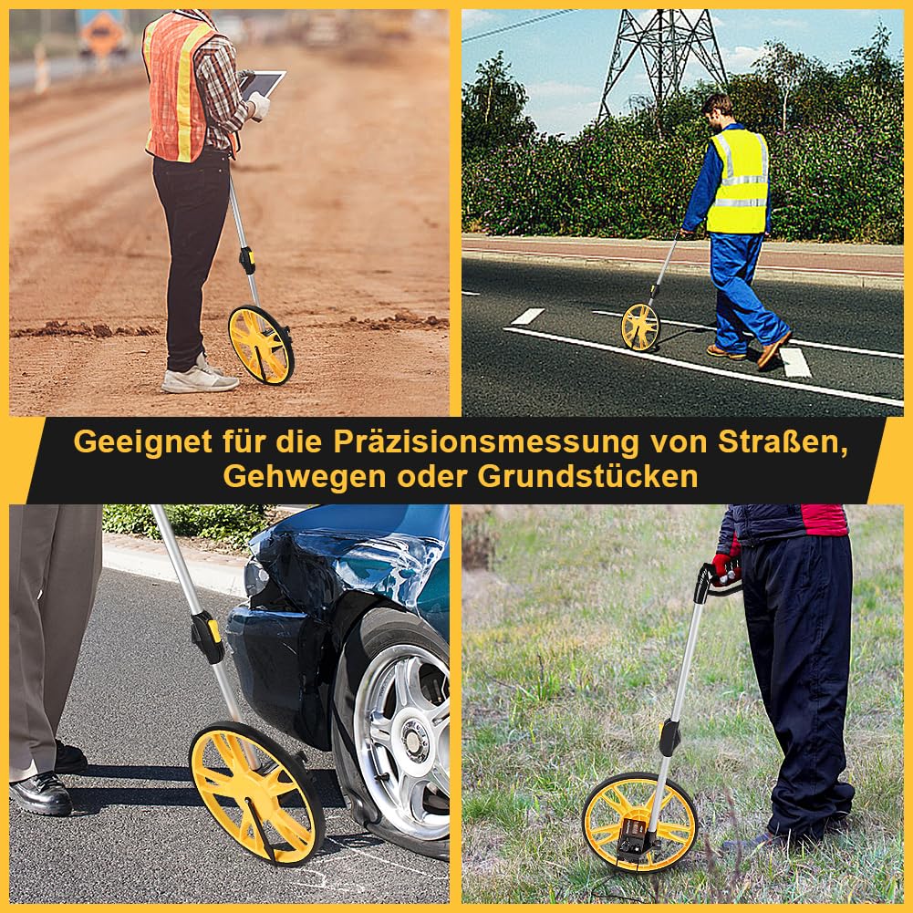 Ruota di Misurazione Professionale, Impugnatura Pieghevole, Grande Diametro, Misura Fino a 9999,9 m, con Custodia, per Agricoltori e Geometri