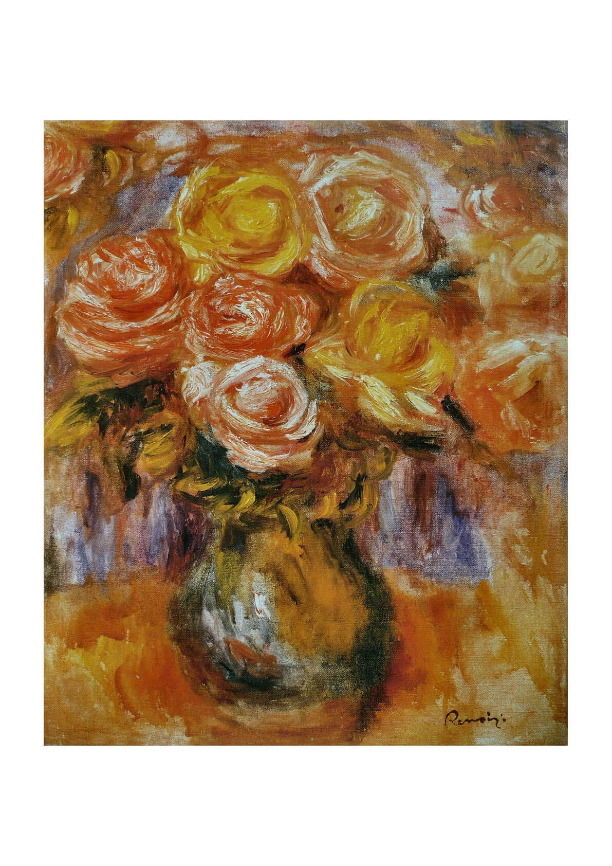 Vase de Roses Pierre Auguste Renoir grand tableau mat encadré anti reflet