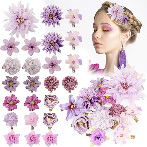 24 pinzas para el pelo con flores, broches florales para mujeres y niñas, bodas, Navidad, Año Nuevo, cumpleaños, fiestas bohemias, aniversario de