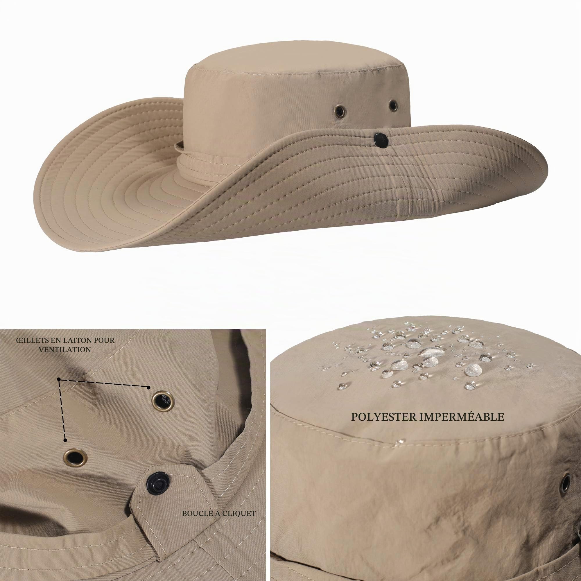 ZLYC Chapeau Boonie à Large Bord imperméable pour Homme - Chapeau de Soleil d'extérieur - Protection Solaire