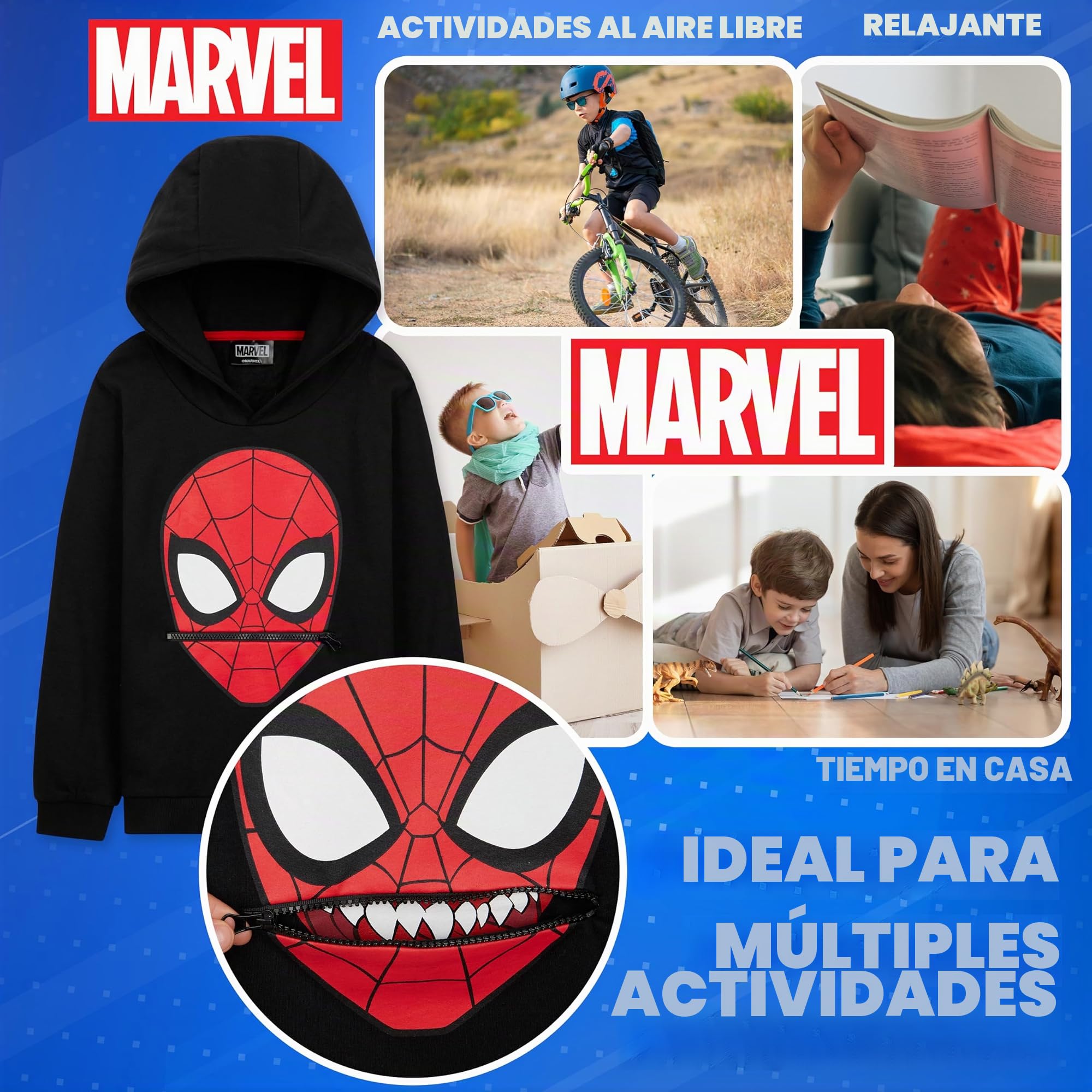 Marvel Sudadera Capucha para Niños - Sudadera Spiderman - Tallas de 3 a 12 años, Regalos Niños, Navidad, Cumpleaños