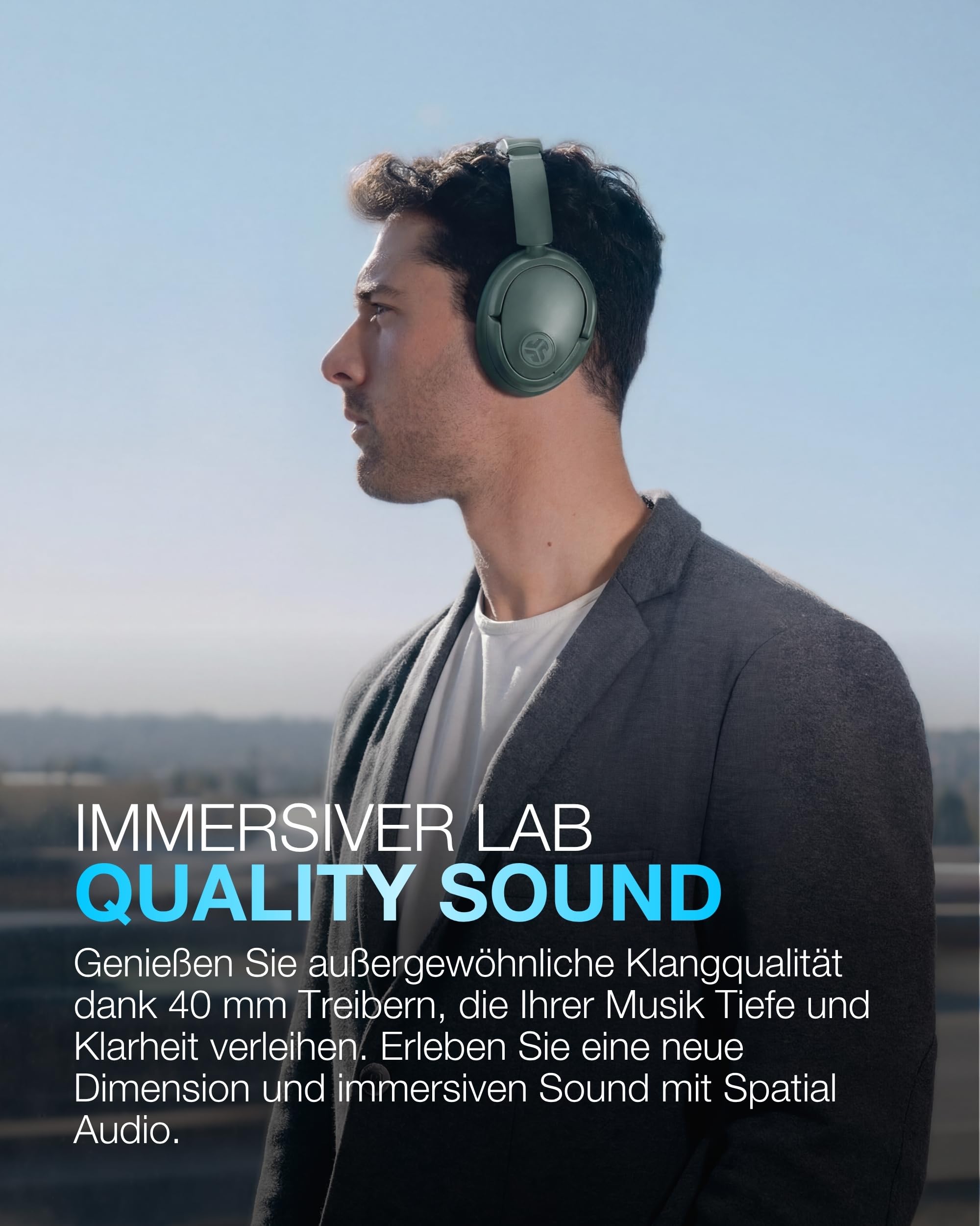 JLab JBuds LUX ANC Noise Cancelling Kopfhörer Over Ear Bluetooth kabellos mit Mikrofon und aktiver Geräuschunterdrückung, 70+ Std. Spielzeit, Faltbare Bluetooth Headphones, Immersive Audio, Salbei
