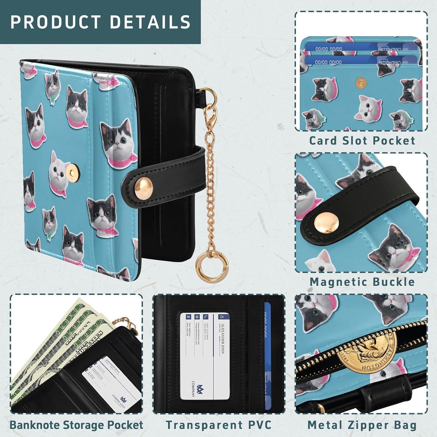 visesunny Cute Cat Party Women's Wallets RFID Blocking,Credit Card Holder Bifold Wallet,Slim Card Cases,PU Leather Travel Wallet for men Girls