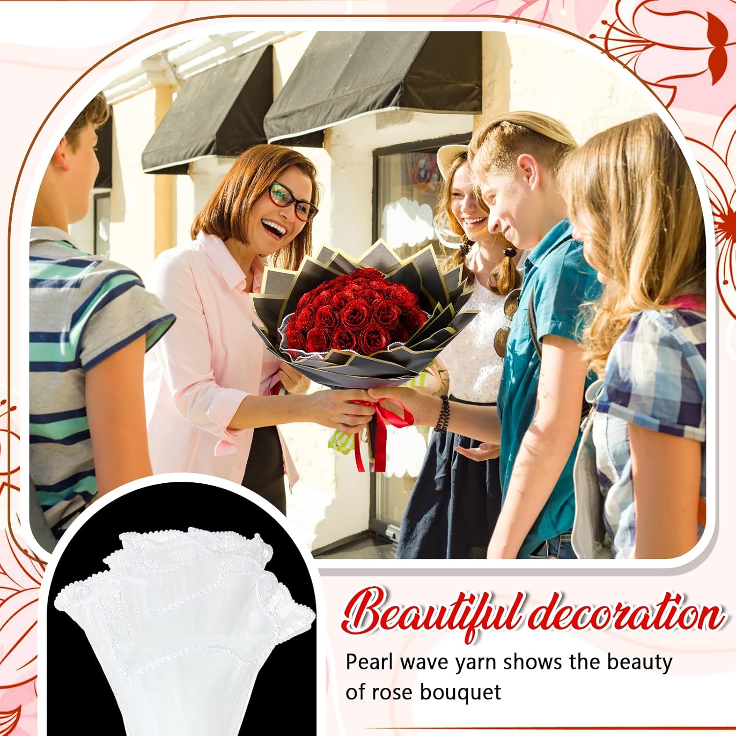 24 Pcs Valentines Glitter Roses Bouquet Gifts Artificial Rose DIY Flower Bouquet Kit Birthday Gifts Flower Wrapping Paper 3D Butterflies Crowns for Anniversary (Red) - Image 6