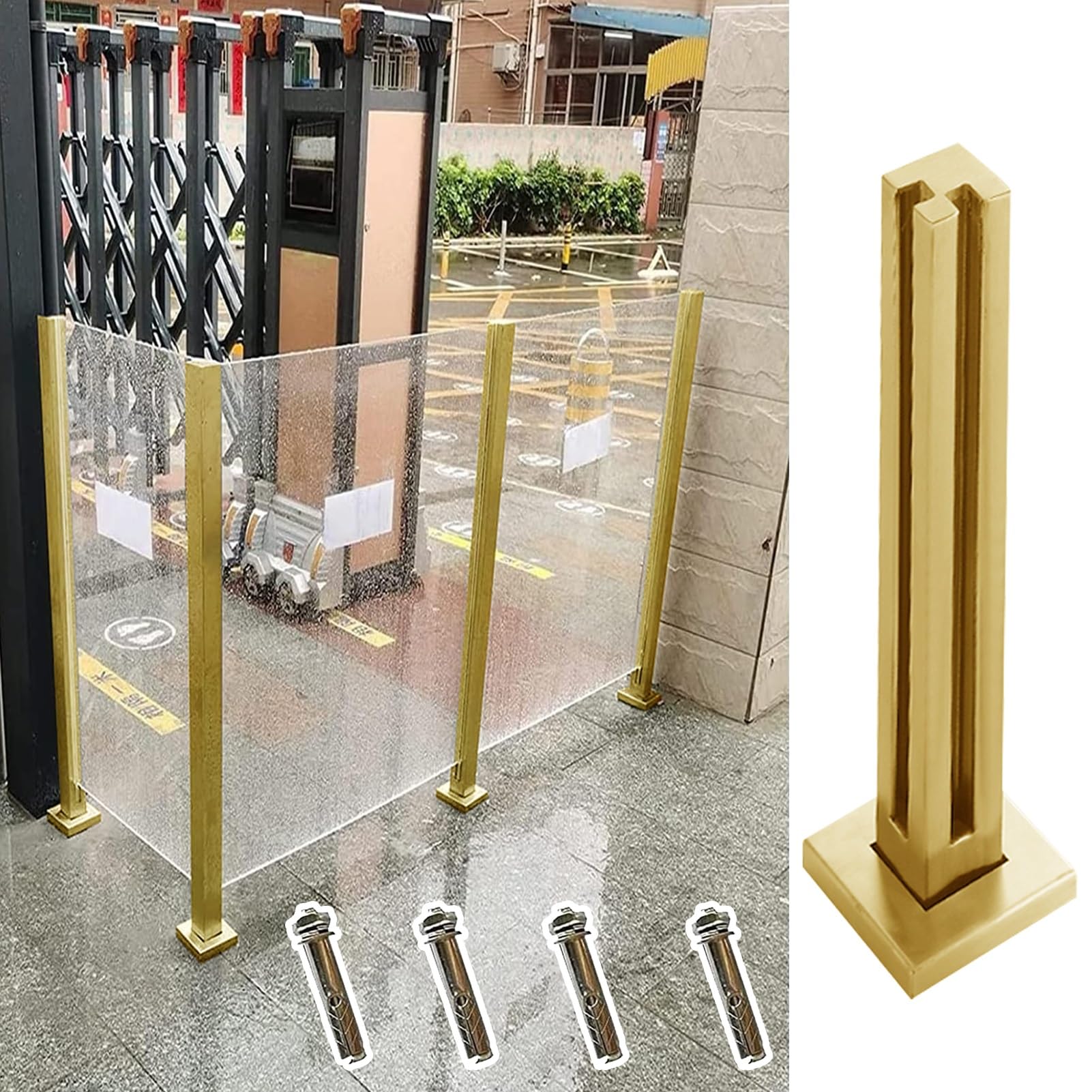 Kit poteaux en verre doré pour balustrade de terrasse et balcon en béton