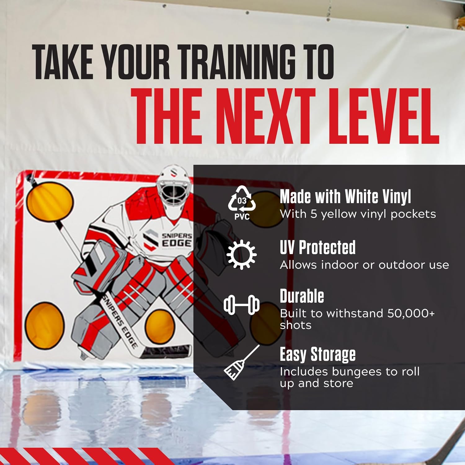 Snipers Edge Hockey Shooting Tarp – Tarp Made of Heavy Duty Vinyl – Develop a Stronger Slap and Wrist Shot Without Damaging Drywall or Breaking Windows
