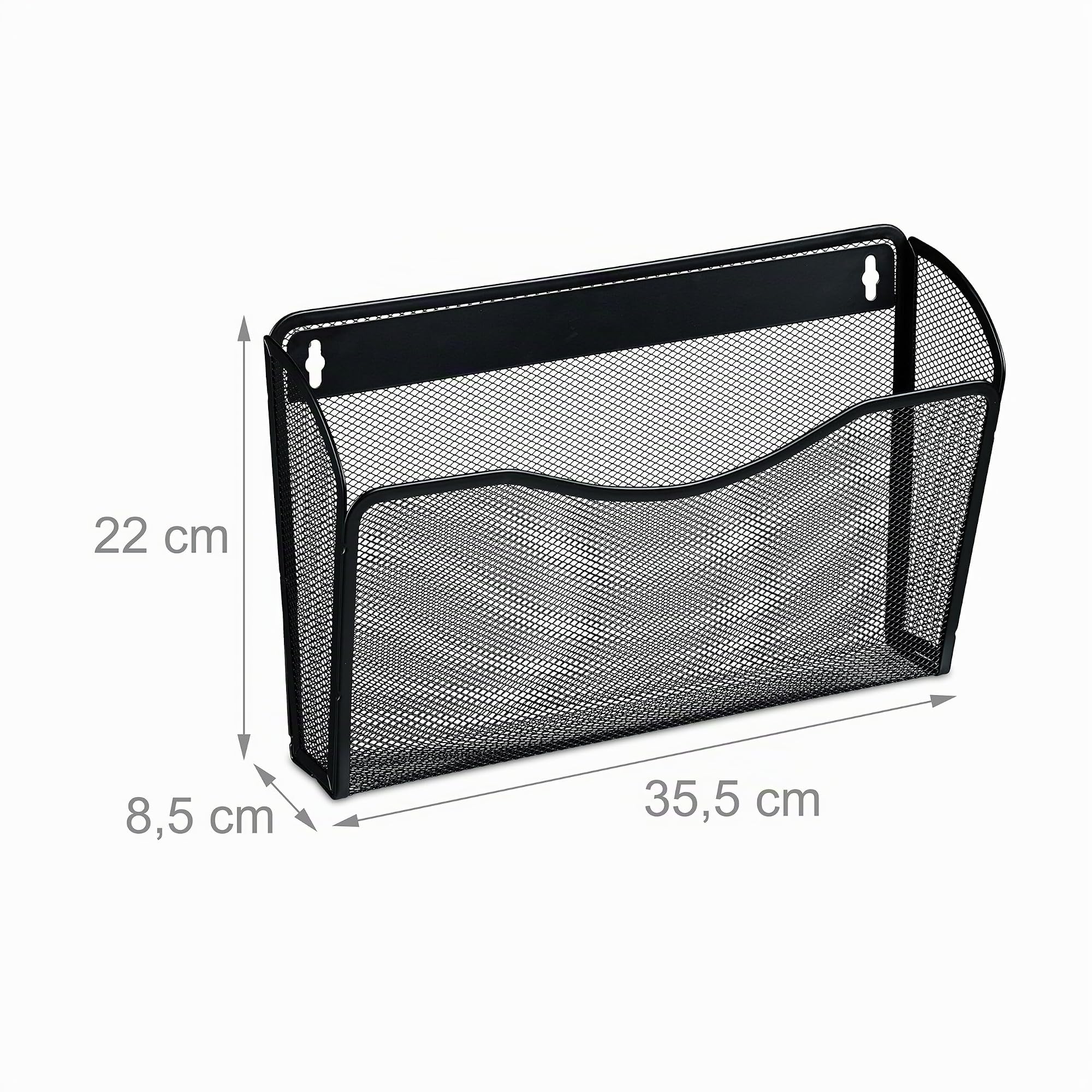 Relaxdays Porte-Documents Mural en Lot de 3, Fer, pour Magazines et journaux, H x L x P : 22 x 35,5 x 8,5 cm, Noir