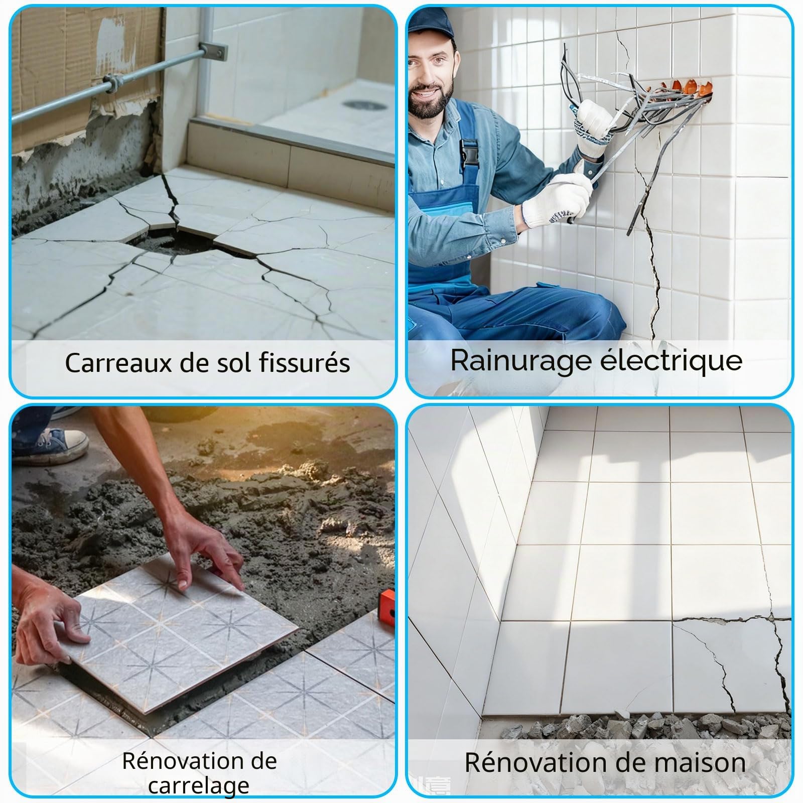 4 Pcs Burin SDS PLUS Carrelage 100mm + 75mm + 40mm + 20mm Burin Plat pour Carreleur SDS-Plus Ciseau à Carrelage pour Céramique béton pierre naturelle - pour Perforateur Burineur