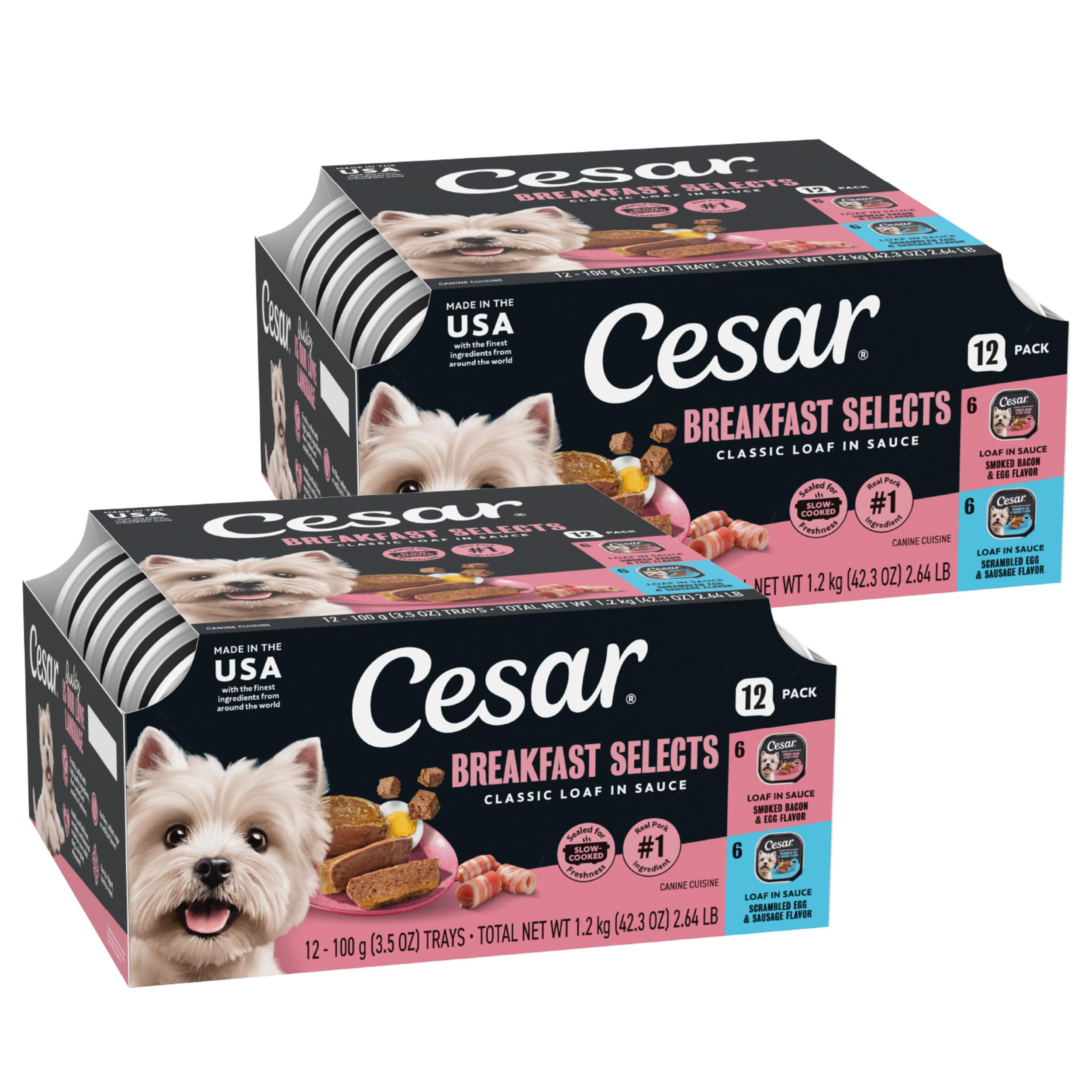 Cesar Classic Loaf Wet Dog Food, Breakfast Selects, 3.5 oz, 12 Count, 2-pk