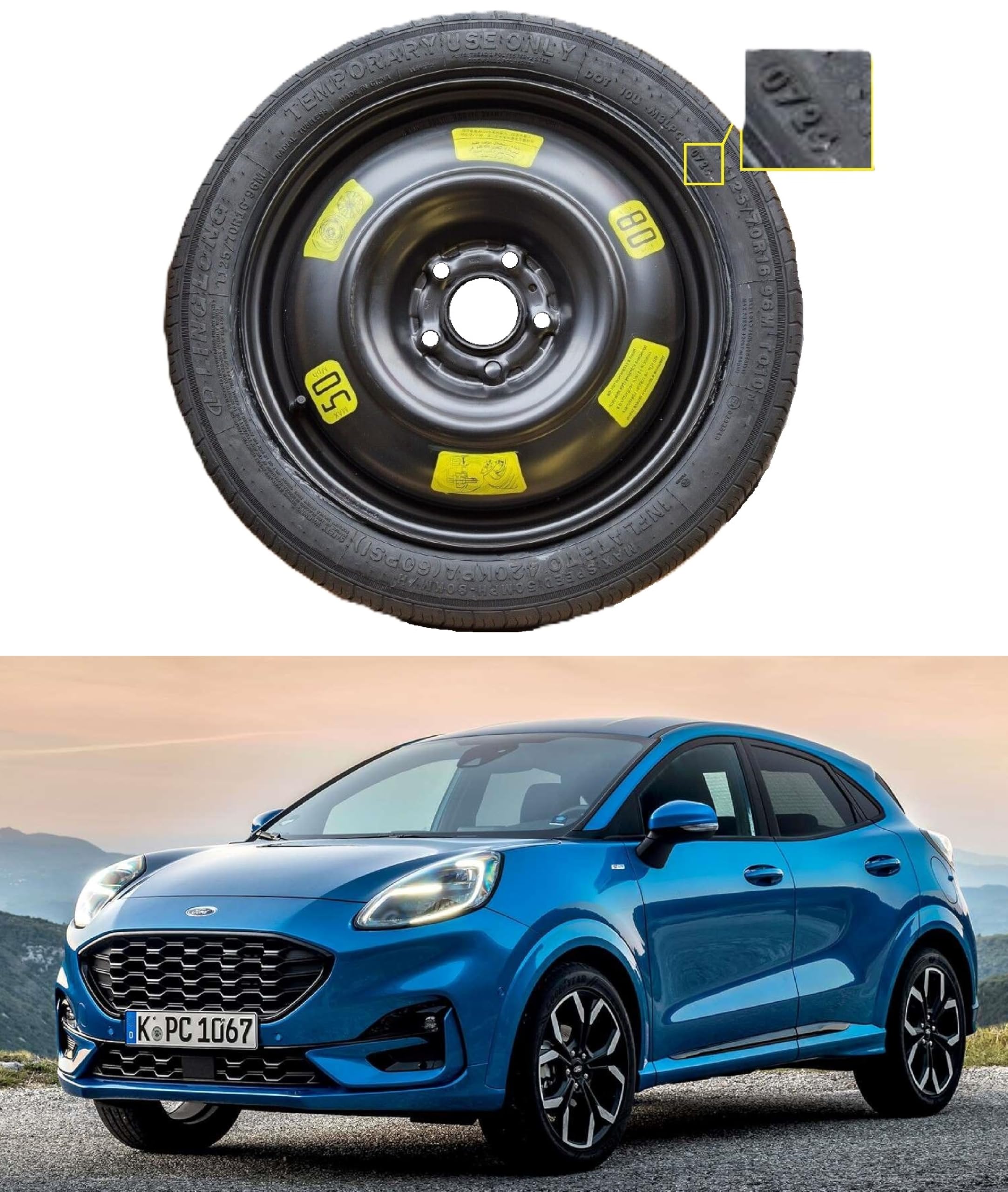 D'ANGELO Ruotino di Scorta 16" compatibile con Ford Puma (OK Megabox)