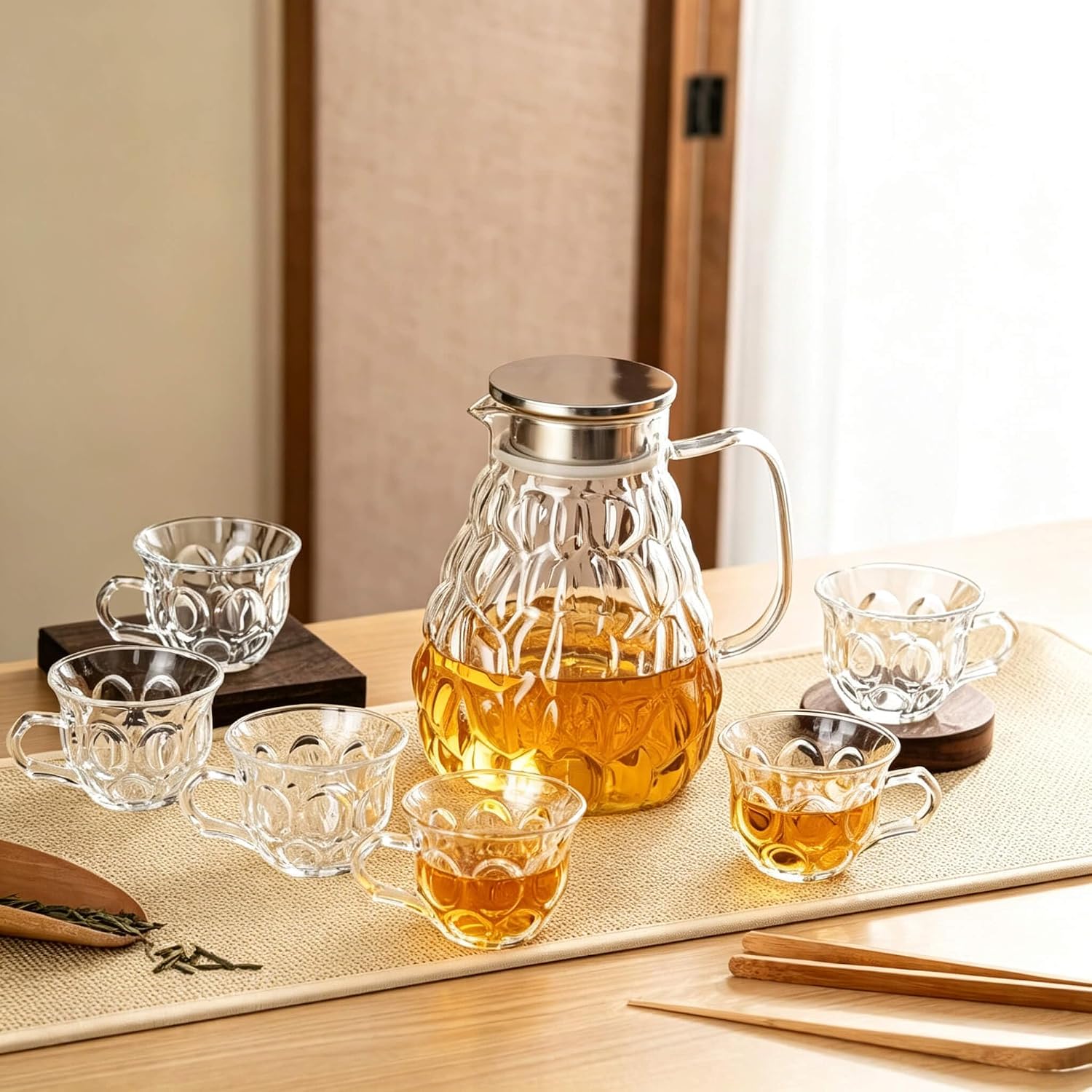 7-Piece Glass Kettle and Teacups Drinkware Set