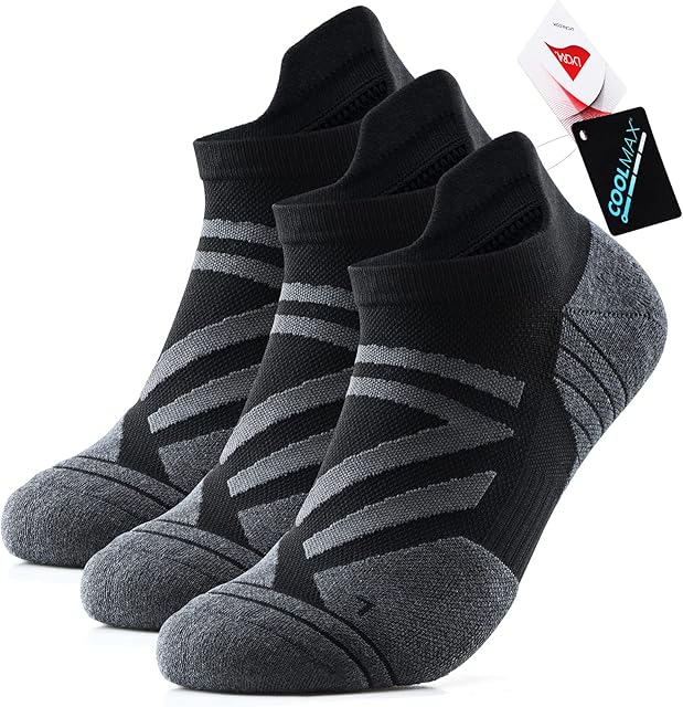Avoalre Running Socks Unisex Cushioned Sports Athletic Ankle Socks Coolmax Trainer Socks Anti-Blister Breathable Arch Support Sweat Wicking Anti-Odor 3 Pairs for Mens Womens