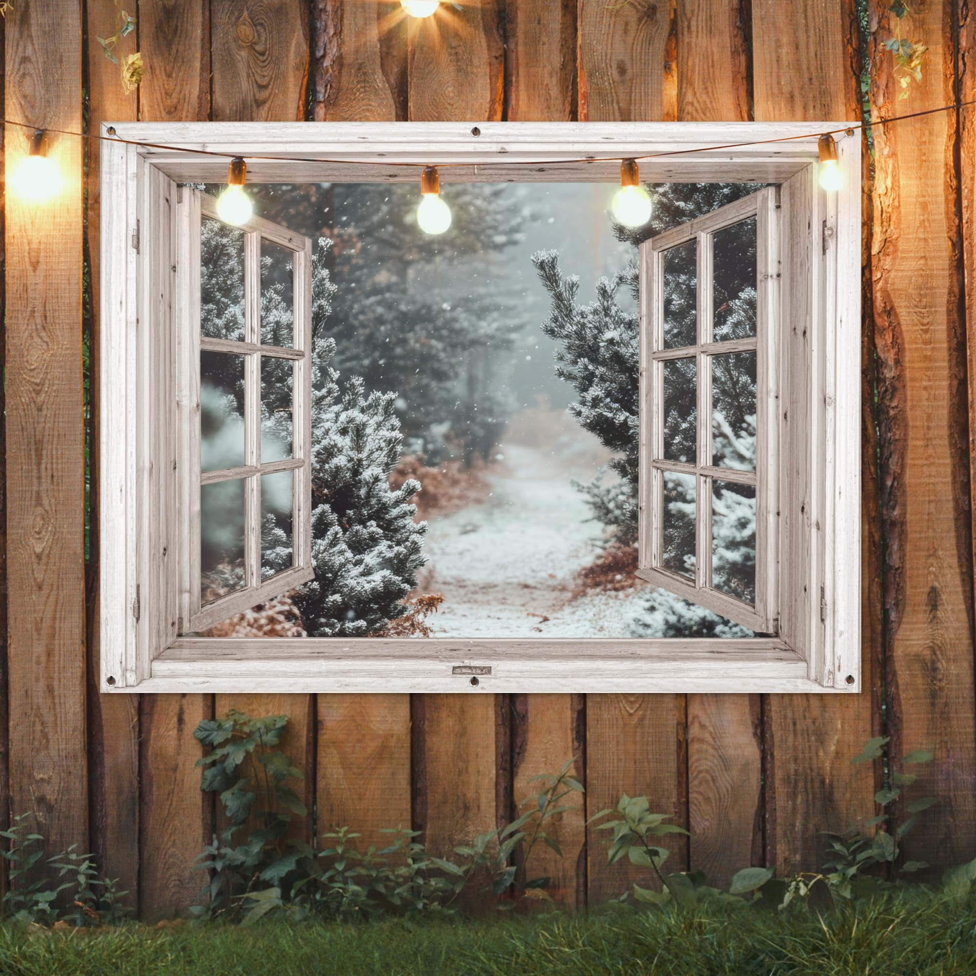 MuchoWow© Decoracion Jardin Exterior Decoración Pared Póster De Jardín | 160x120 cm - Balcón Wall Decoration Patio Posters Decorativos Terraza Bosque - Invierno - Árboles - Naturaleza - Sendero