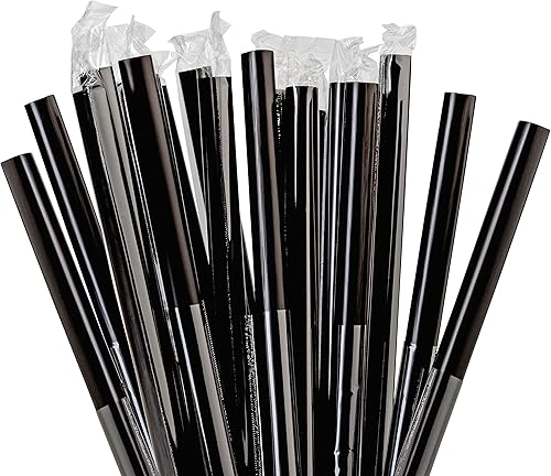 Miniatura 6 de Pajitas de batido negras jumbo extra anchas envueltas individualmente, paquete de 100 unidades, licuado de 0.47 pulgadas, sin BPA, popote de té