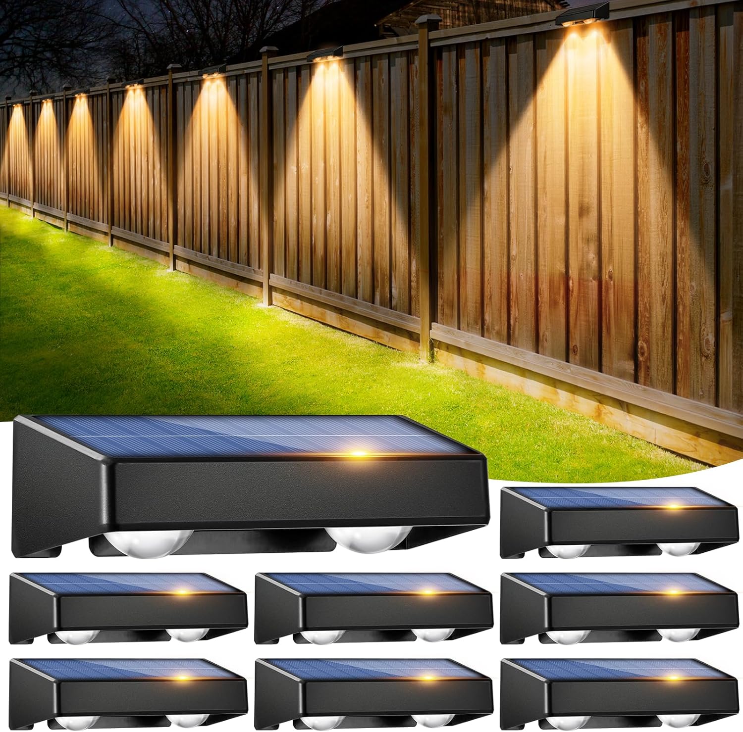 Solar Fence Lights 9-Color&11 Modes Solar Wall Lights Outdoor Waterproof RGB Solar Light Outdoor for Backyard,Step Railing,Pathway,Patio,Garden,Fence,Wall 8Pack