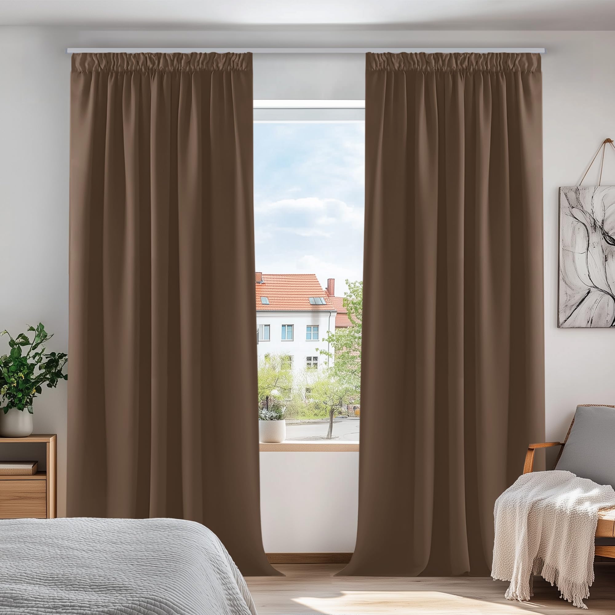 Deconovo Lot de 2 Rideaux Balcon Extérieur Occultant Thermique Anti Froid Rideau Cuisine Chambre Adulte Enfant Galon Fronceur Beige Claire 117x183cm - 5