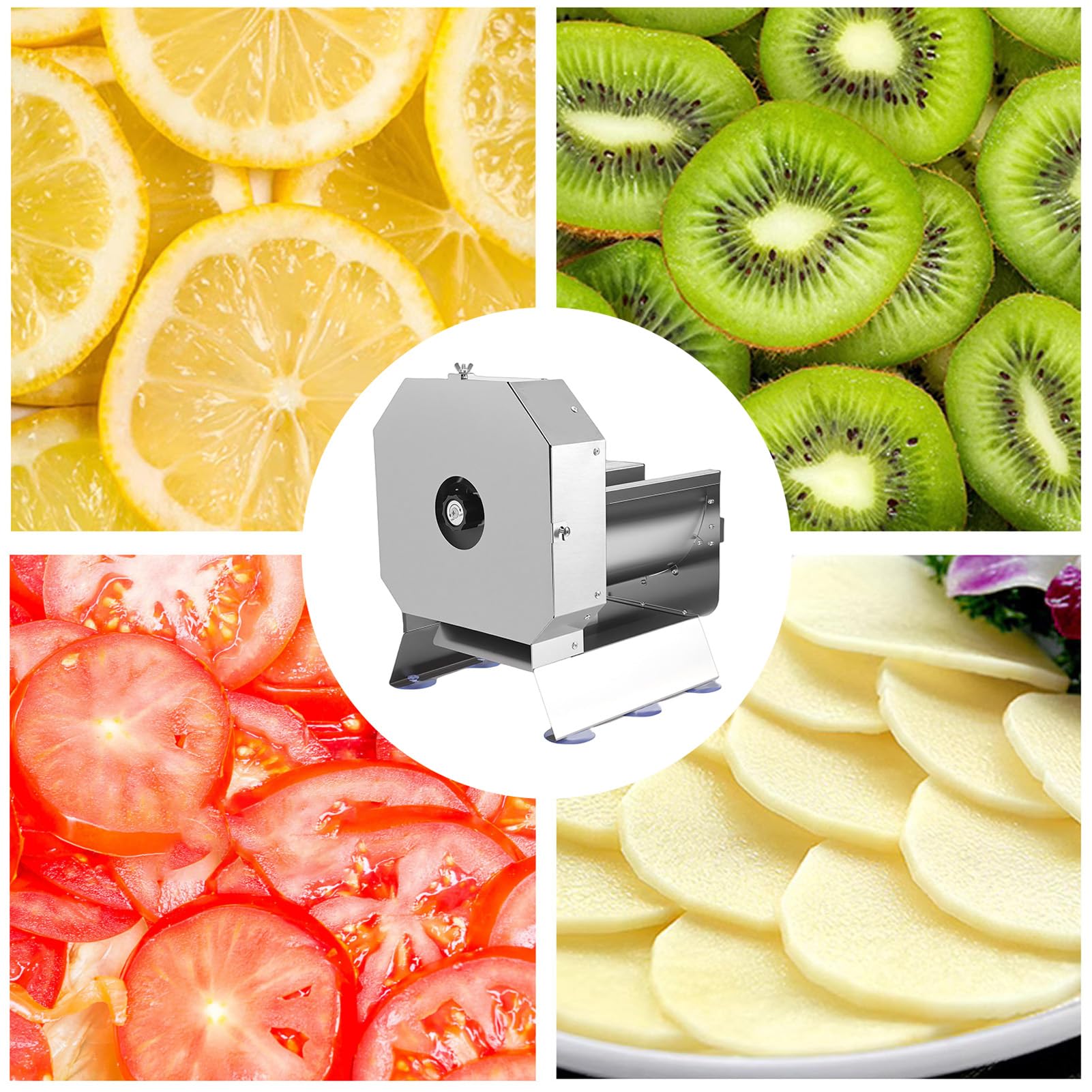 Haofy Cortador de Verduras Manual Eléctrico, Máquina para Cortar Frutas, Ajustable, 12 Mm de Espesor, Acero Inoxidable para el Hogar, Cocina, Uso Comercial, Cebolla, (Enchufe de la UE 100-240V)