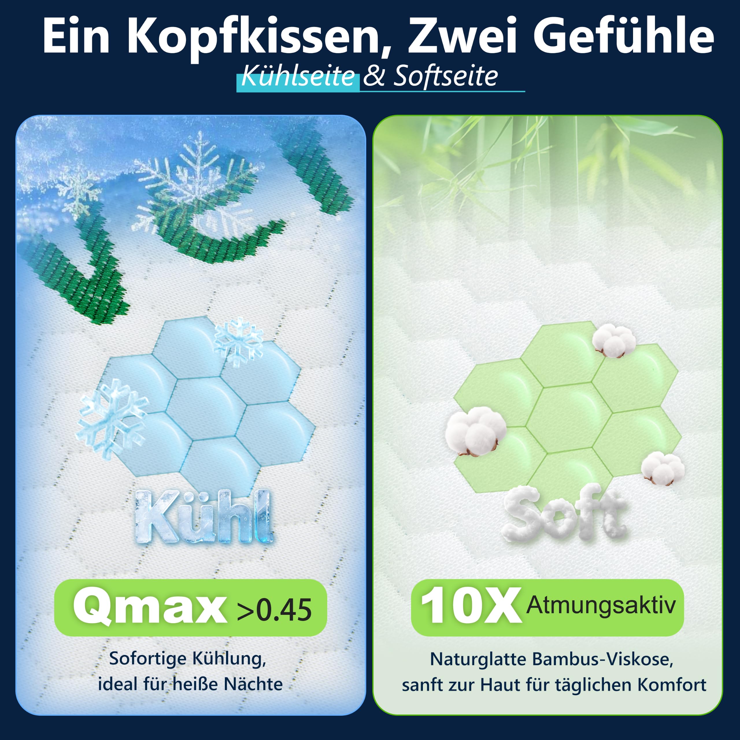 Aloe Vera Kopfkissen 40x80 Kühlendes Kopfkissen Memory Foam Kissen (Grün, 40x80, 12, 12, Zentimeter)