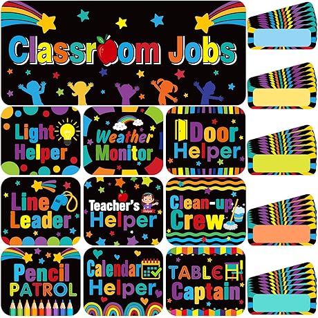 45 Pieces Classroom Jobs Chart Bulletin Board Sets with Name Tags Class...
